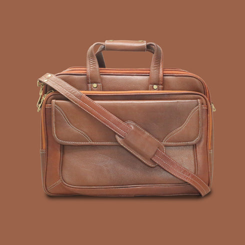 Omrith Genuine Leather Brown Croco Laptop Messenger Bag For Men